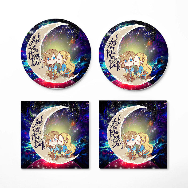 Legend Of Zelda Couple Chibi Couple Love Love You To The Moon Galaxy Ceramic Decor Coaster - Gift Idea