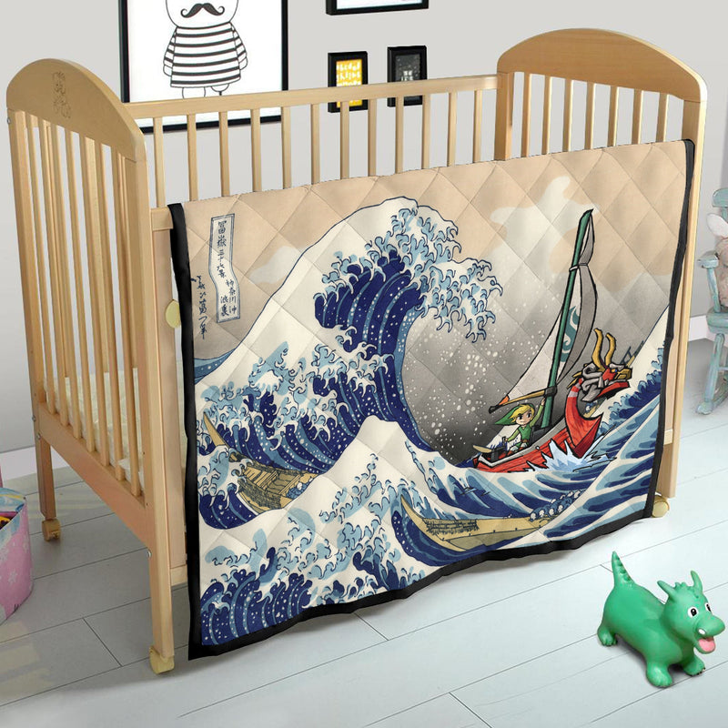 Legend Of Zelda The Great Wave Japan Quilt Blanket