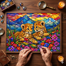 Cute Cheetah Stained Glass Jigsaw Puzzle
