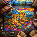 Cute Cheetah Stained Glass Rectangular Area Rug