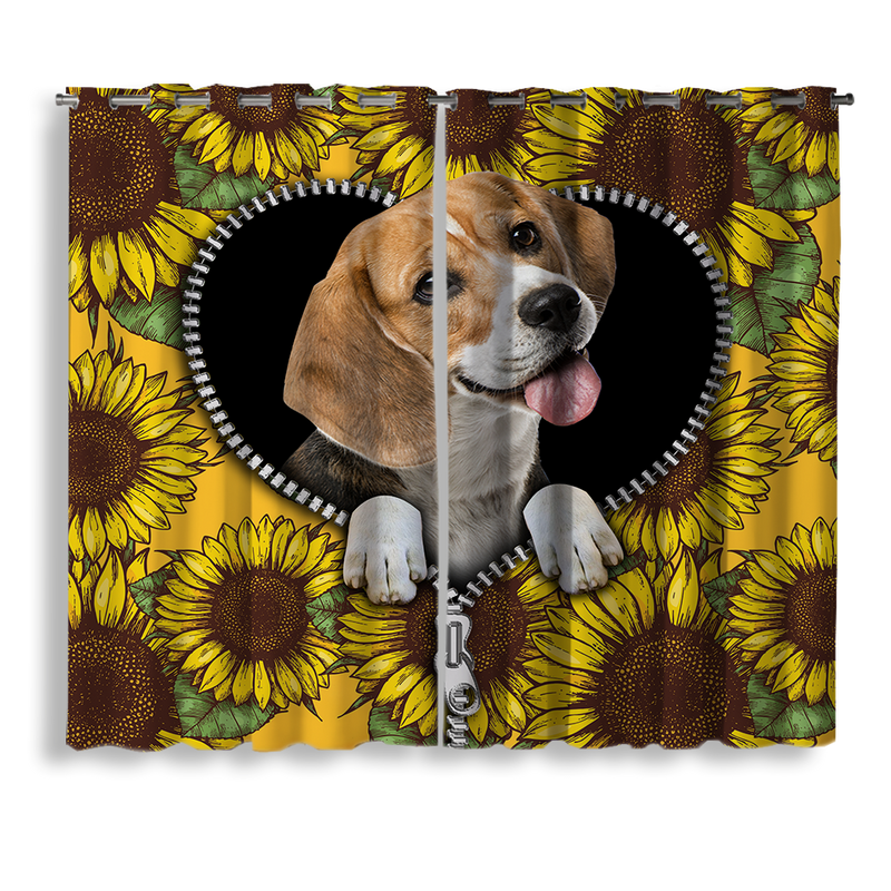 Lovely Beagle Sunflower Zipper Window Curtain