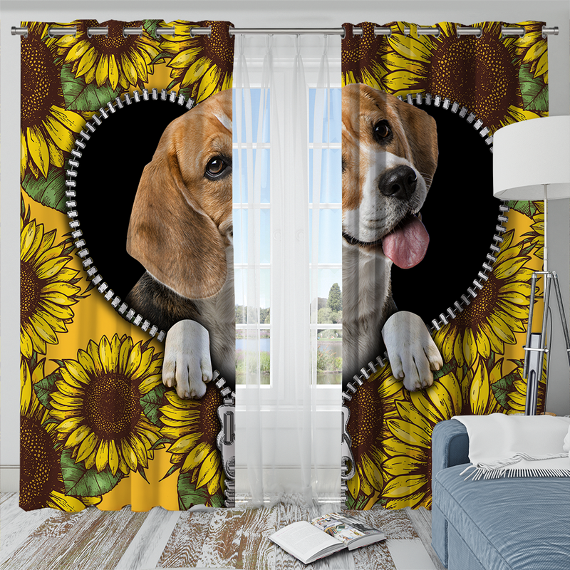 Lovely Beagle Sunflower Zipper Window Curtain