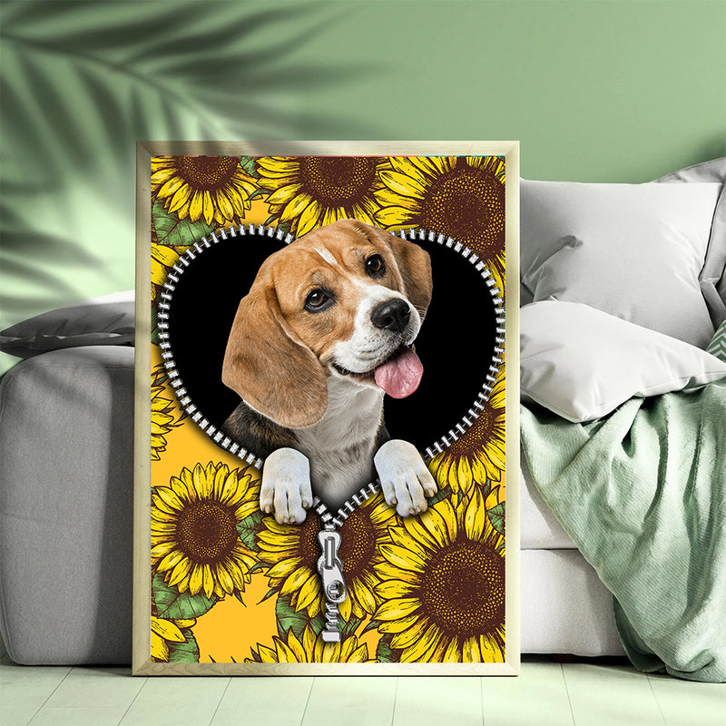 Beagle Sunflower - Living Room - Canvas Wall Art - Print - Wall Decor