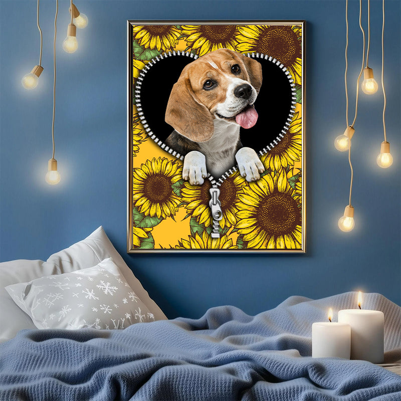 Beagle Sunflower - Living Room - Canvas Wall Art - Print - Wall Decor