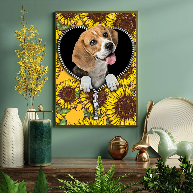 Beagle Sunflower - Living Room - Canvas Wall Art - Print - Wall Decor