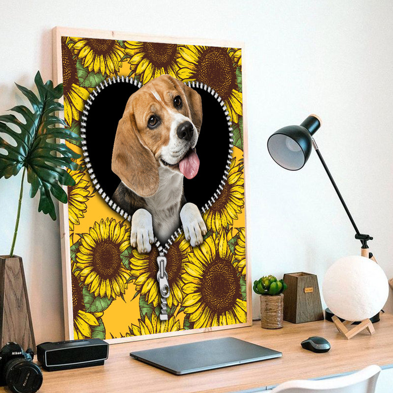 Beagle Sunflower - Living Room - Canvas Wall Art - Print - Wall Decor