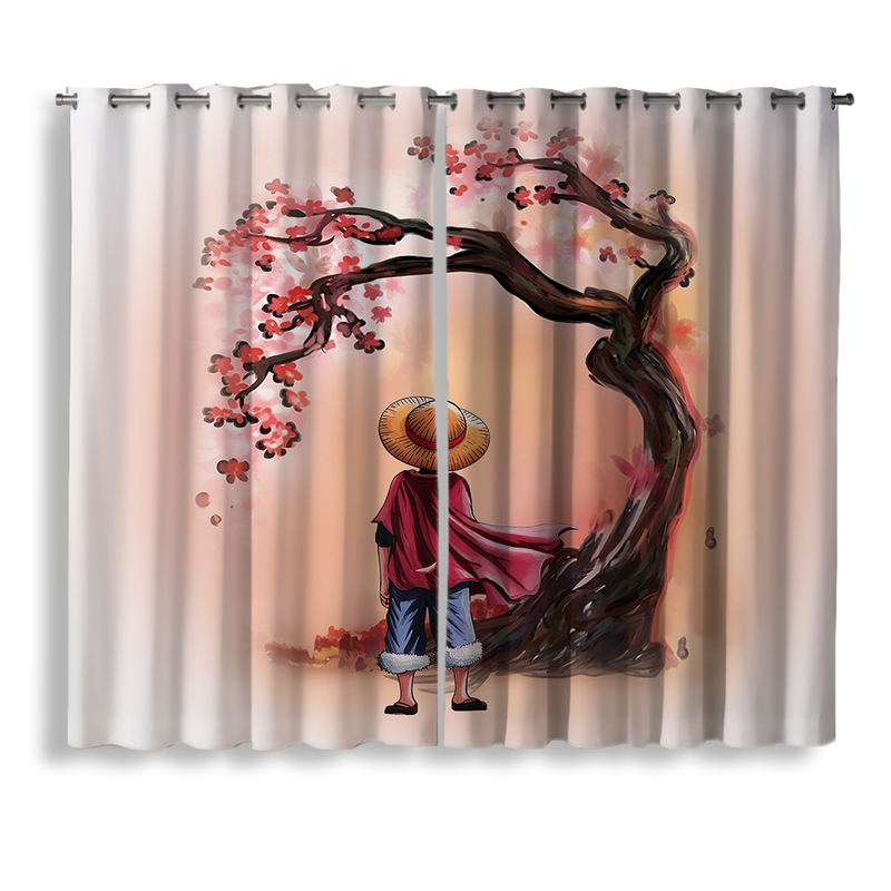 Luffy Stand One Piece Cherry Blossom Japan Window Curtain