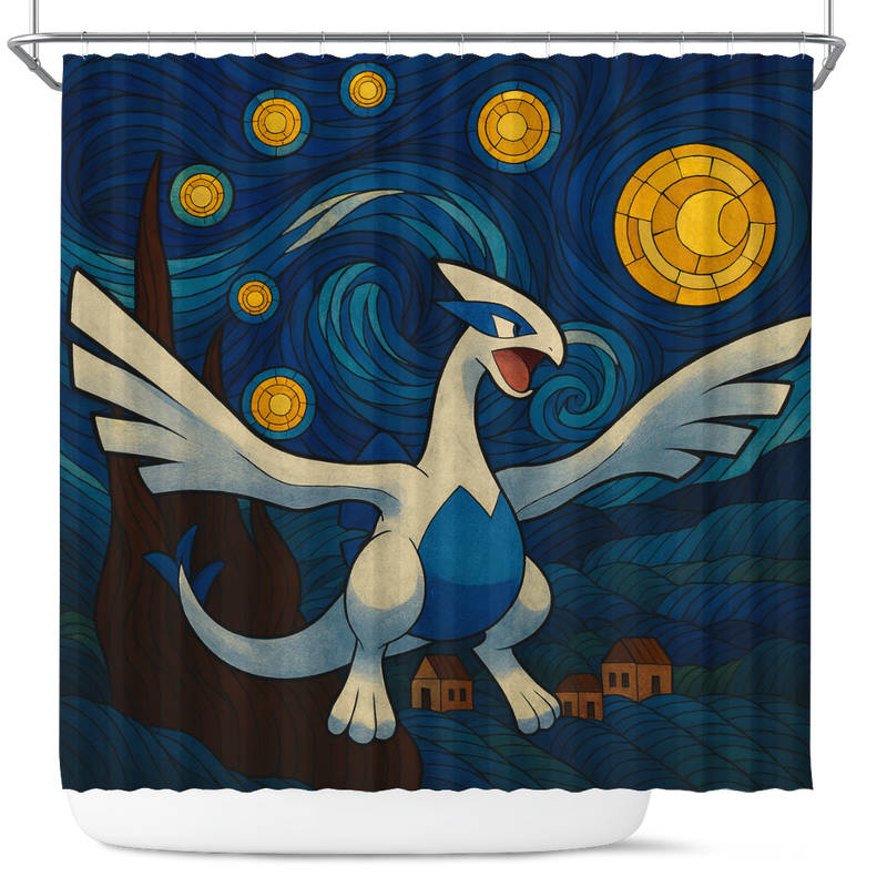 Lugia Pokemon Stained Glass Shower Curtain