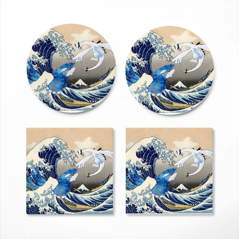 Lugia Vs Kyogre The Great Wave Japan Ceramic Decor Coaster - Gift Idea