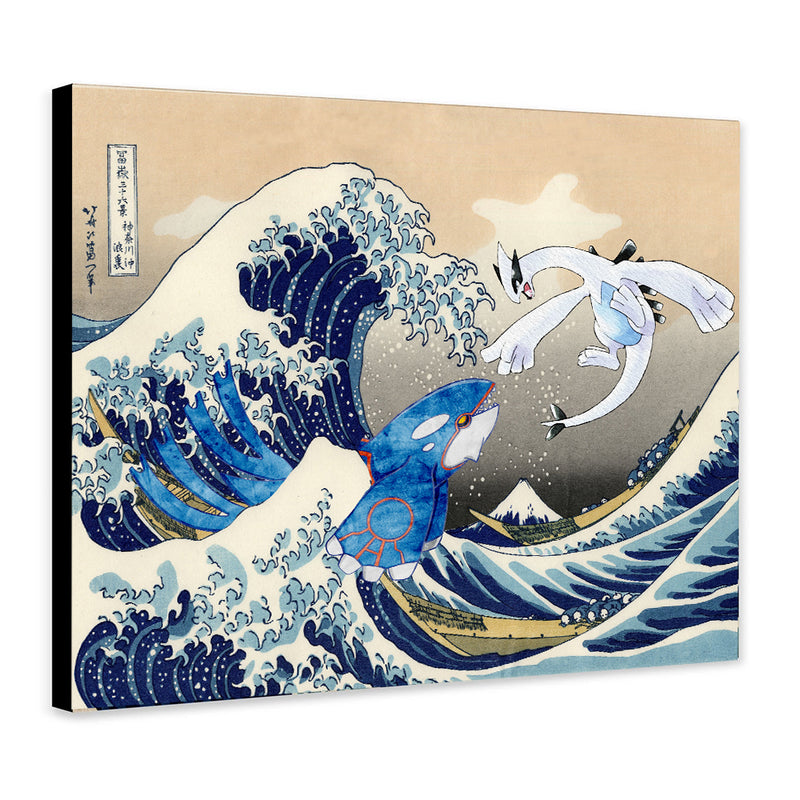 Lugia Vs Kyogre The Great Wave Japan - Living Room - Canvas Wall Art - Print - Wall Decor