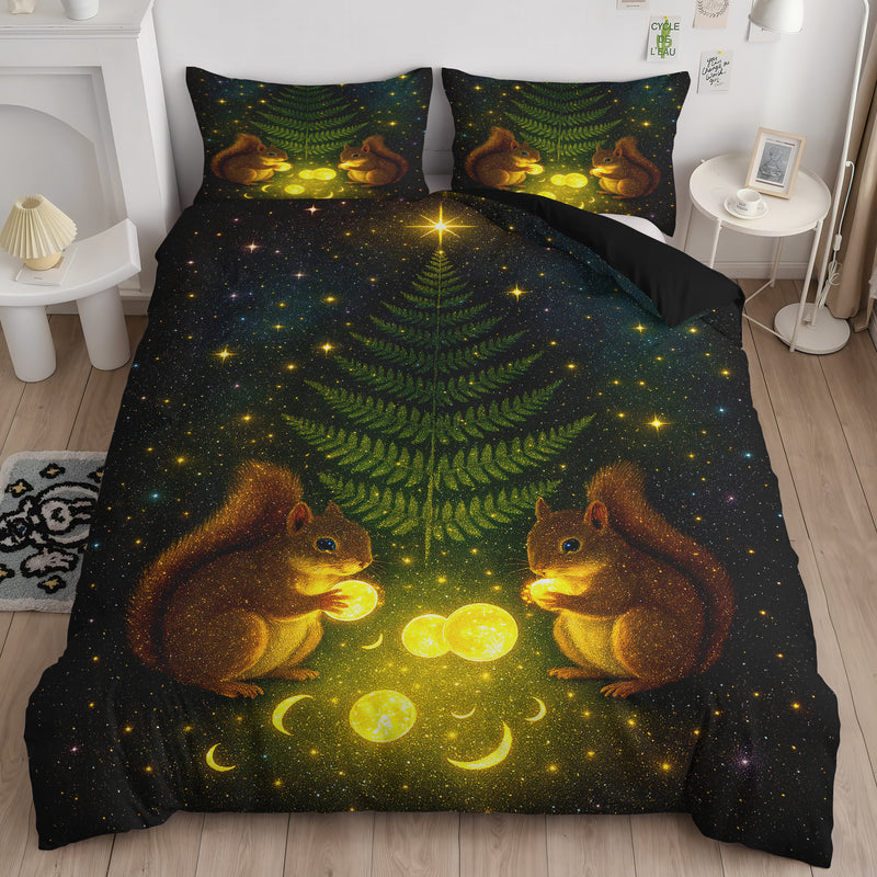Golden Squirrels Cosmic Bedding Set
