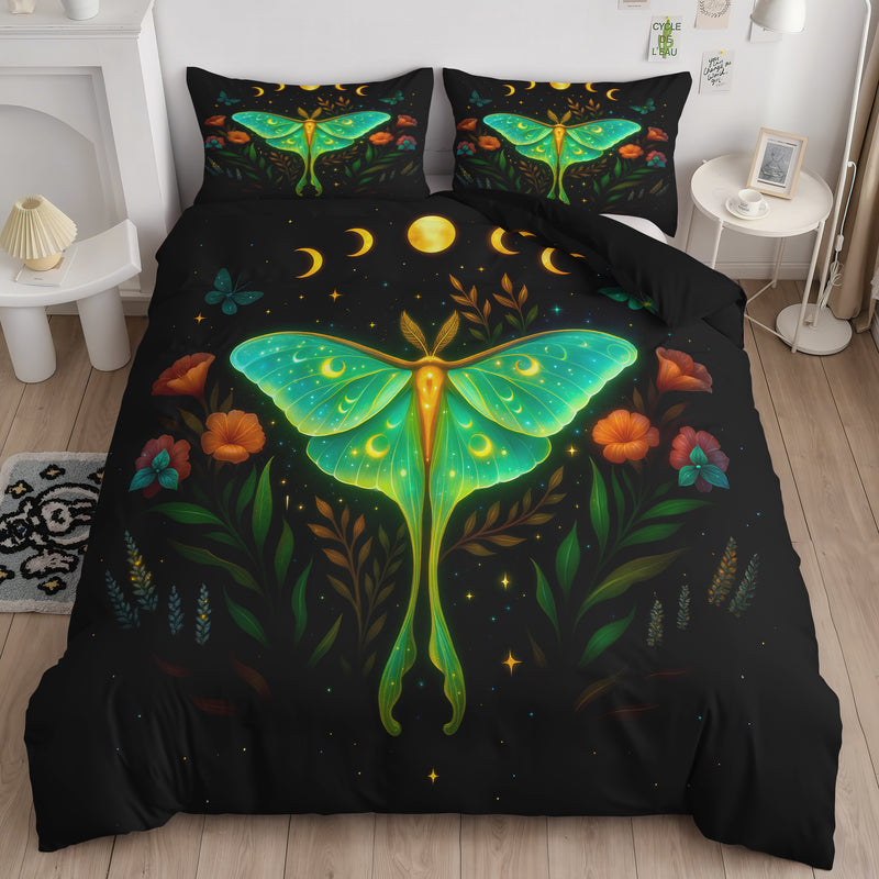Luna Moth Moon Phase Art Bedding Set