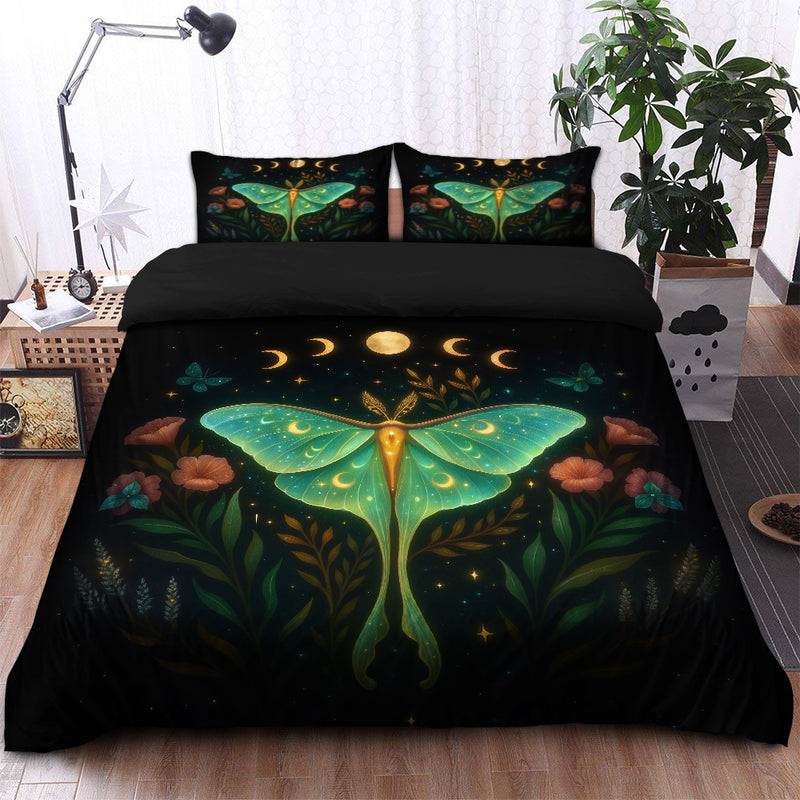 Luna Moth Moon Phase Art Bedding Set