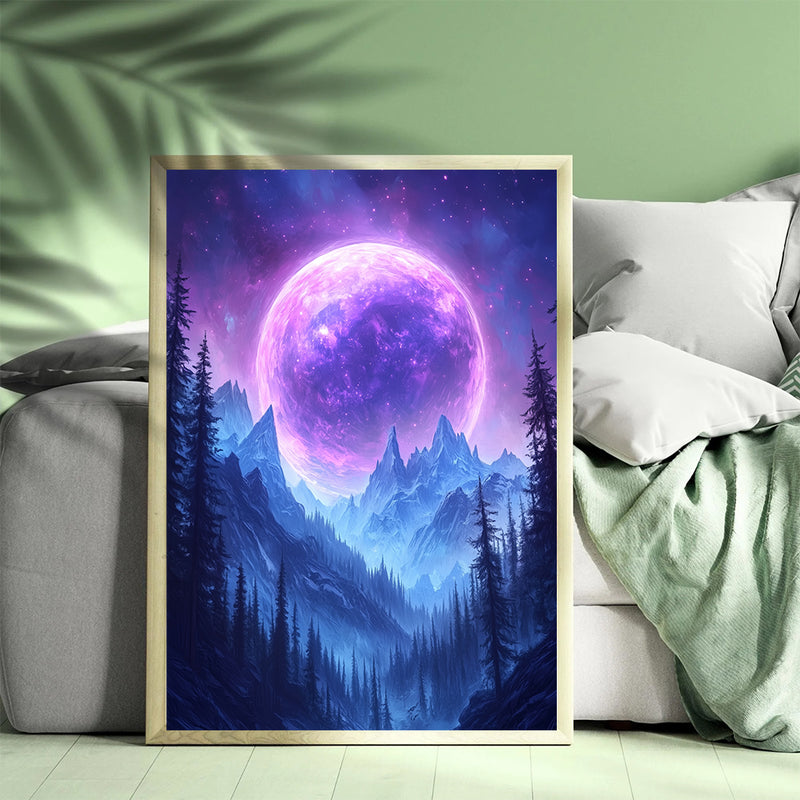 Majestic Purple Planet Over Mystical Mountains - Living Room - Canvas Wall Art - Print - Wall Decor