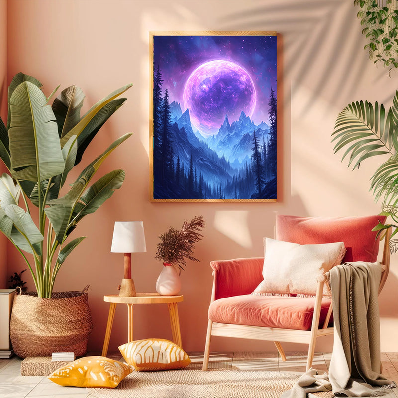 Majestic Purple Planet Over Mystical Mountains - Living Room - Canvas Wall Art - Print - Wall Decor