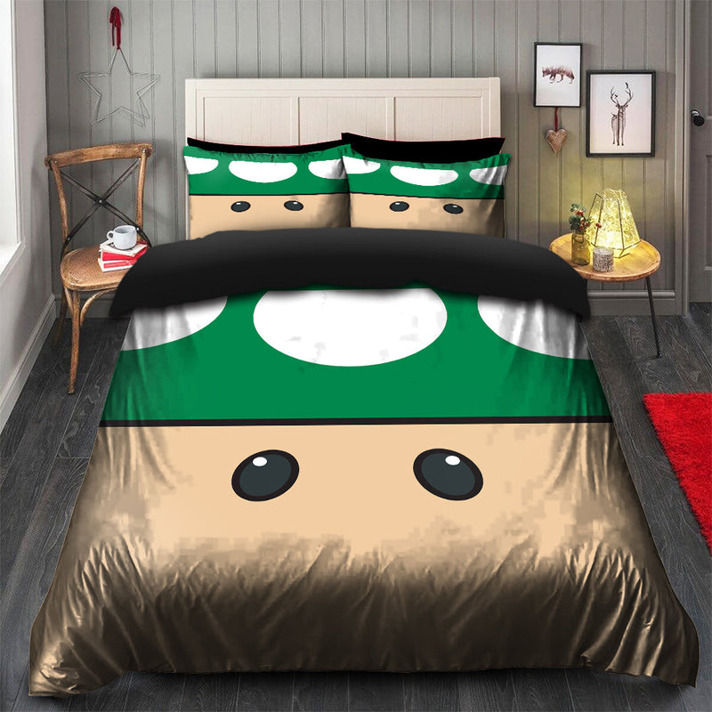 Mario Mushroom Green Bedding Set Duvet Cover And 2 Pillowcases