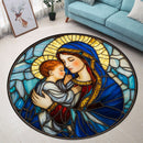 Mary Holding The Infant Jesus Stained Glass Round Rug