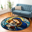 Mary Holding The Infant Jesus Stained Glass Round Rug