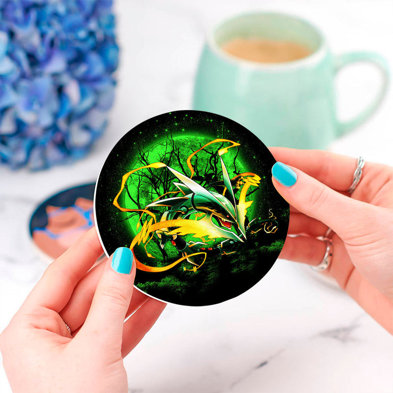 Mega X Rayquaza Moonlight Ceramic Decor Coaster - Gift Idea