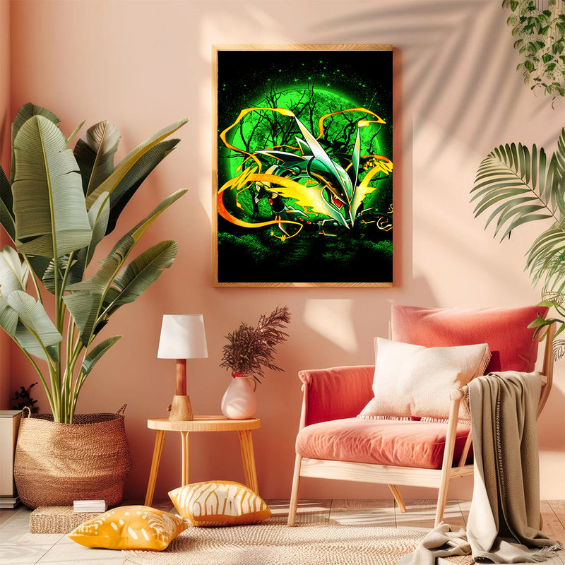 Mega X Rayquaza Pokemon Moonlight - Living Room - Canvas Wall Art - Print - Wall Decor