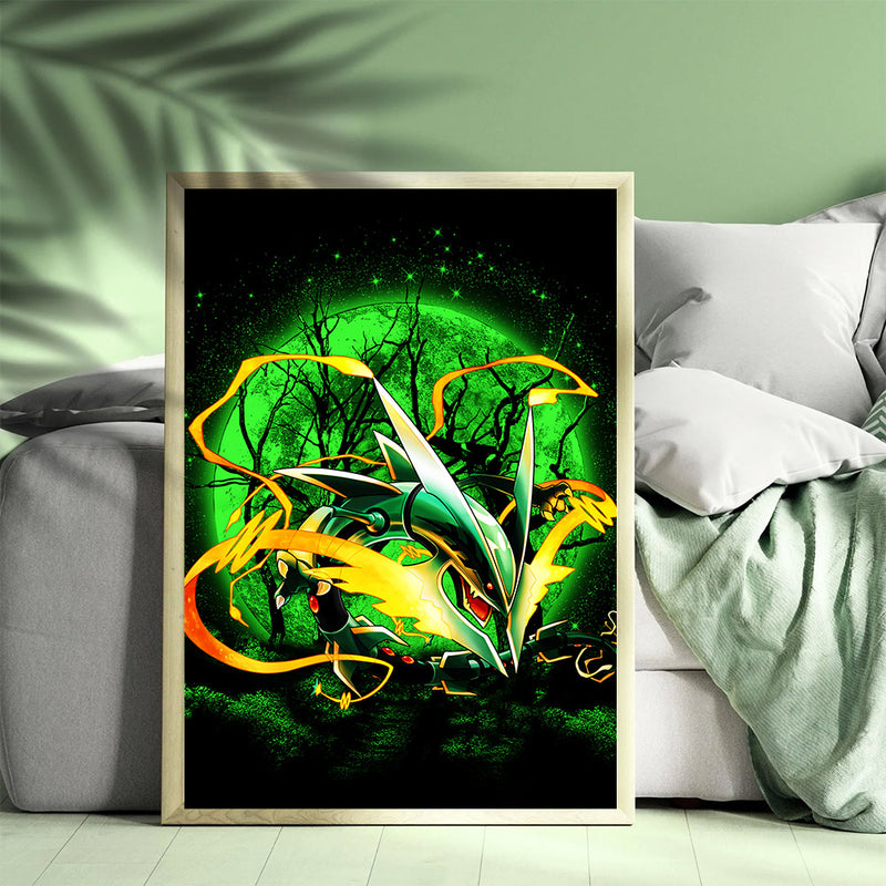 Mega X Rayquaza Pokemon Moonlight - Living Room - Canvas Wall Art - Print - Wall Decor