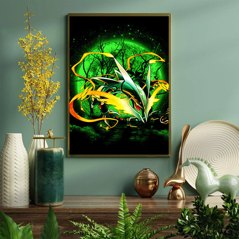 Mega X Rayquaza Pokemon Moonlight - Living Room - Canvas Wall Art - Print - Wall Decor