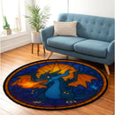Mega Charizard X Pokemon Sun Stained Glass Round Rug