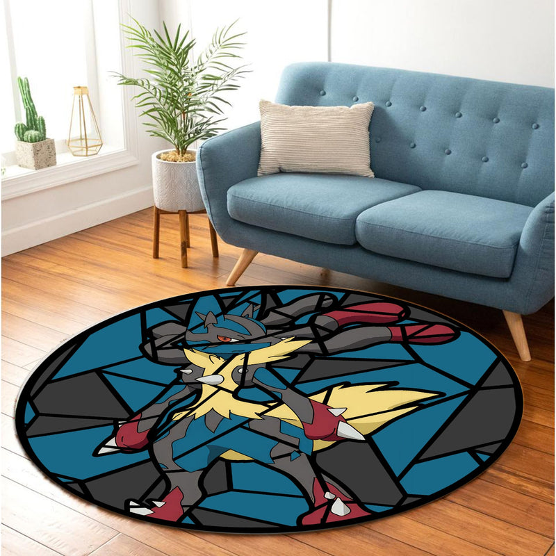 Mega Lucario Pokemon Stained Glass Round Rug