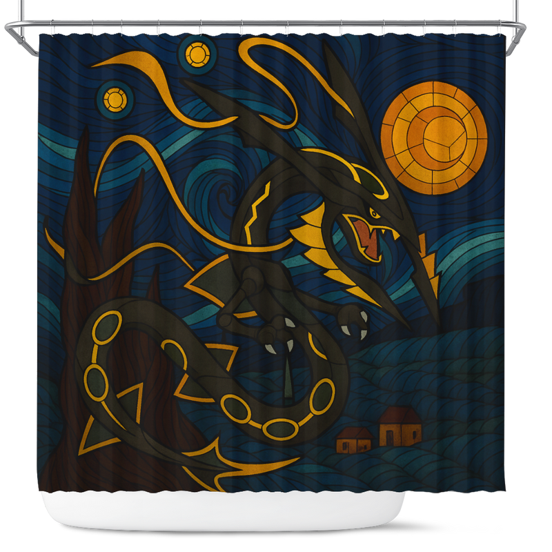 Mega Rayquaza Pokemon Starry Night Stained Glass Shower Curtain