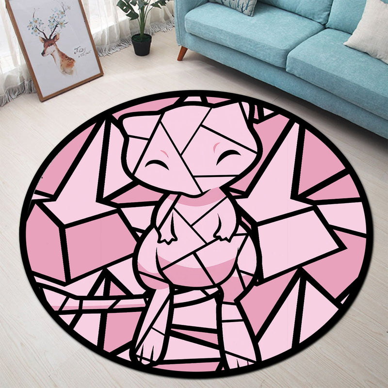 Mew Pokemon Stained Glass Round Rug