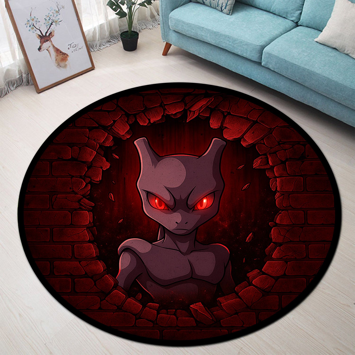 Mewtwo Skeleton Rug Mewtwo Pokemon Break Wall Round Rug