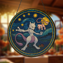 Mewtwo Mew Starry Night Pokemon Stained Glass Suncatcher