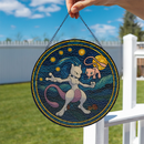 Mewtwo Mew Starry Night Pokemon Stained Glass Suncatcher