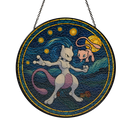 Mewtwo Mew Starry Night Pokemon Stained Glass Suncatcher