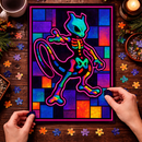Mewtwo Neon Skeleton Stained Glass Jigsaw Puzzle