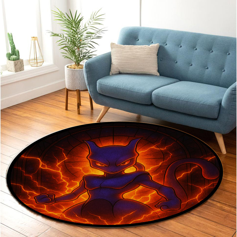 Mewtwo Pokemon Fire Stained Glass Round Rug
