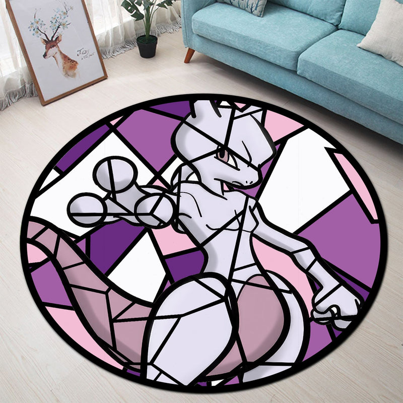 Mewtwo Pokemon Stained Glass Round Rug