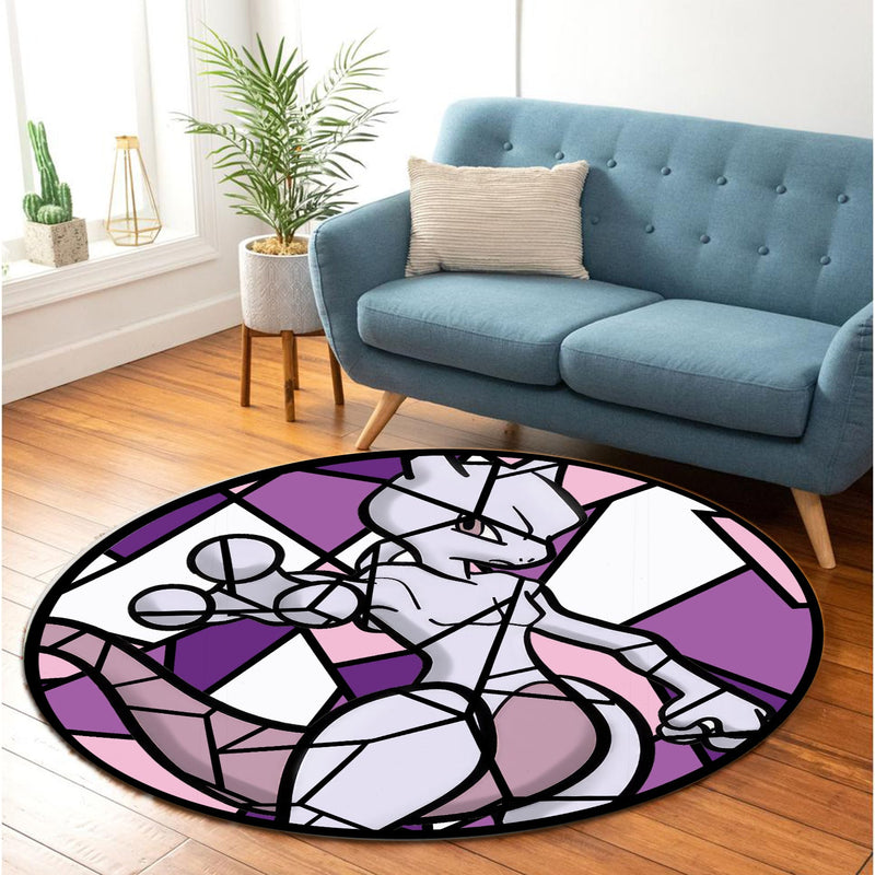 Mewtwo Pokemon Stained Glass Round Rug