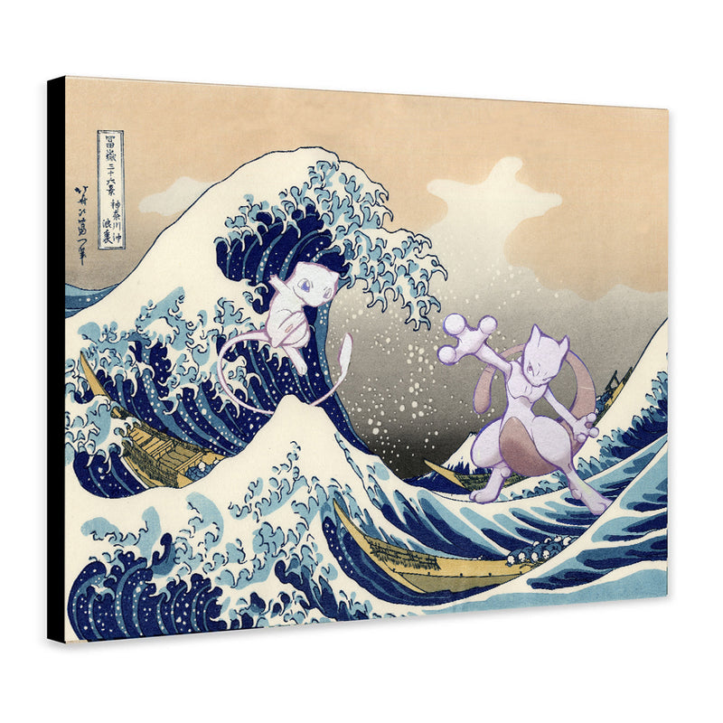 Mewtwo Vs Mew The Great Wave Japan - Living Room - Canvas Wall Art - Print - Wall Decor