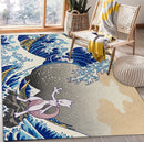 Mewtwo x Mew Pokemon The Great Wave Rectangular Area Rug