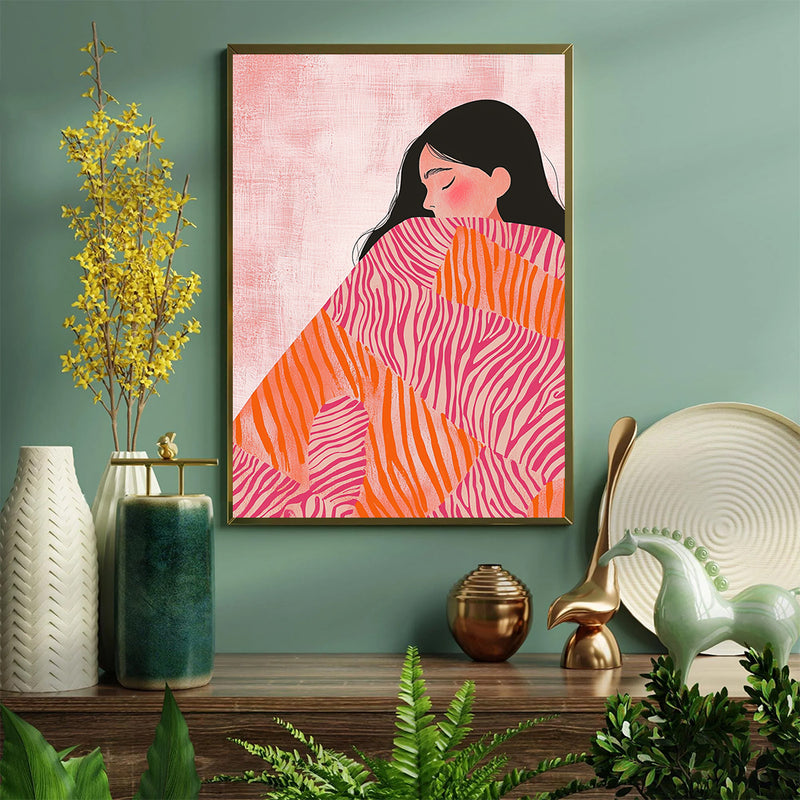 A Girl Wrapped In A Bland - Living Room - Canvas Wall Art - Print - Wall Decor