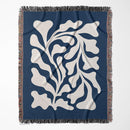 Modern Art In Blue And White Matisse Abstract Leaf Style Woven Throw Blanket