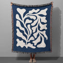 Modern Art In Blue And White Matisse Abstract Leaf Style Woven Throw Blanket