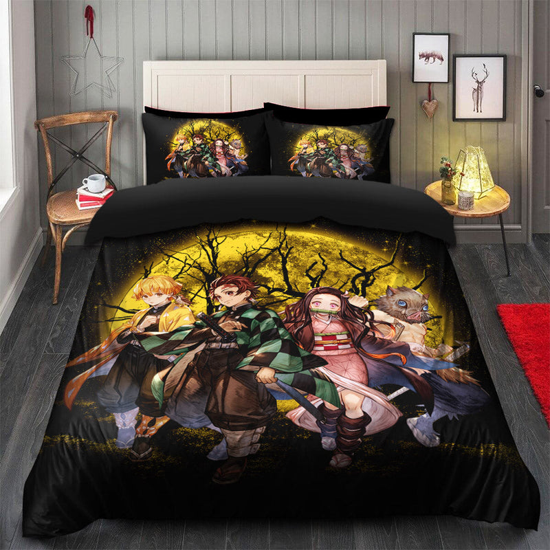 Demon Slayer Tanjiro Nezuko Inosuke And Zenitsu Moonlight Bedding Set Duvet Cover And 2 Pillowcases Nearkii