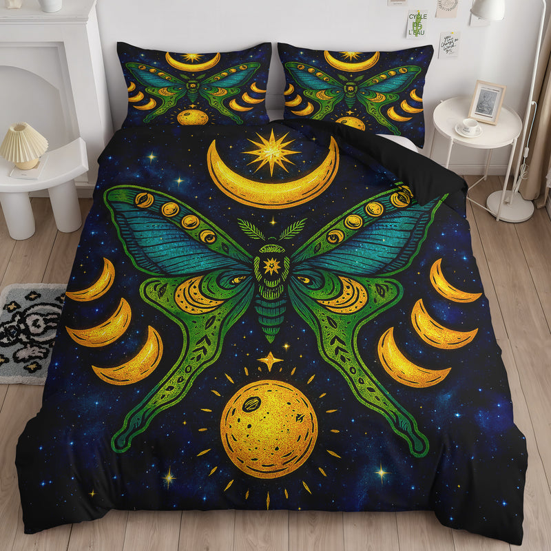Moon Phase Galaxy Butterfly Bedding Set