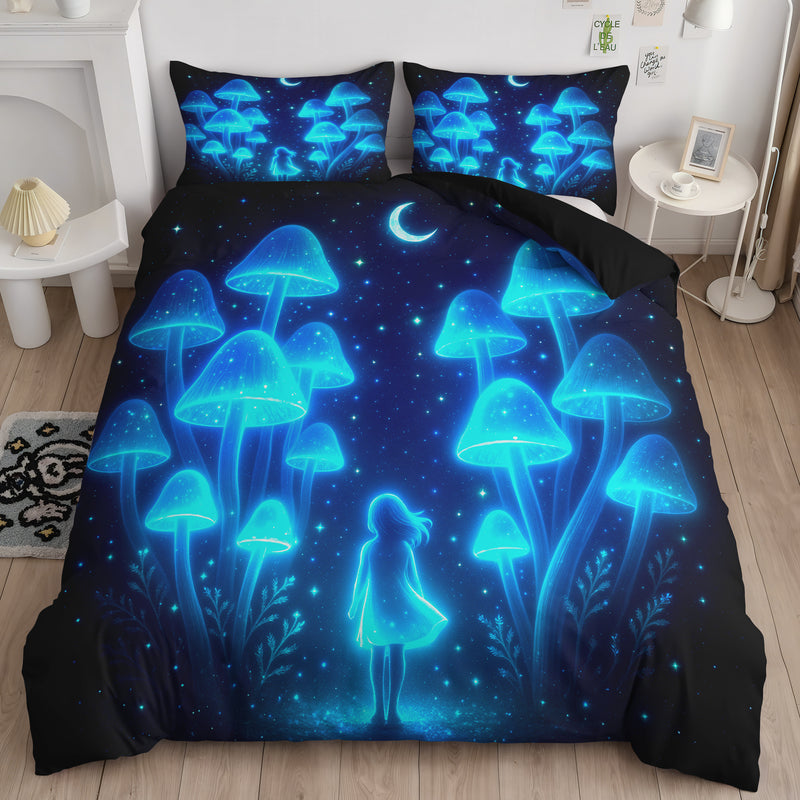 Mystic Girl in Mushroom Forest Bedding Set
