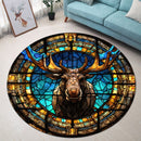 Moose Deer Stained Glass Round Rug