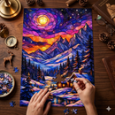 Stained Glass Winter Night Jigsaw Puzzle
