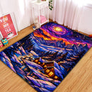 Mountain And Cozy Houses Stained Glass Rectangular Area Rug
