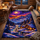 Mountain And Cozy Houses Stained Glass Rectangular Area Rug